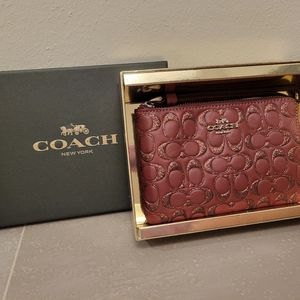 Boxed Coach Wristlet Wallet Wine Glitter Leather